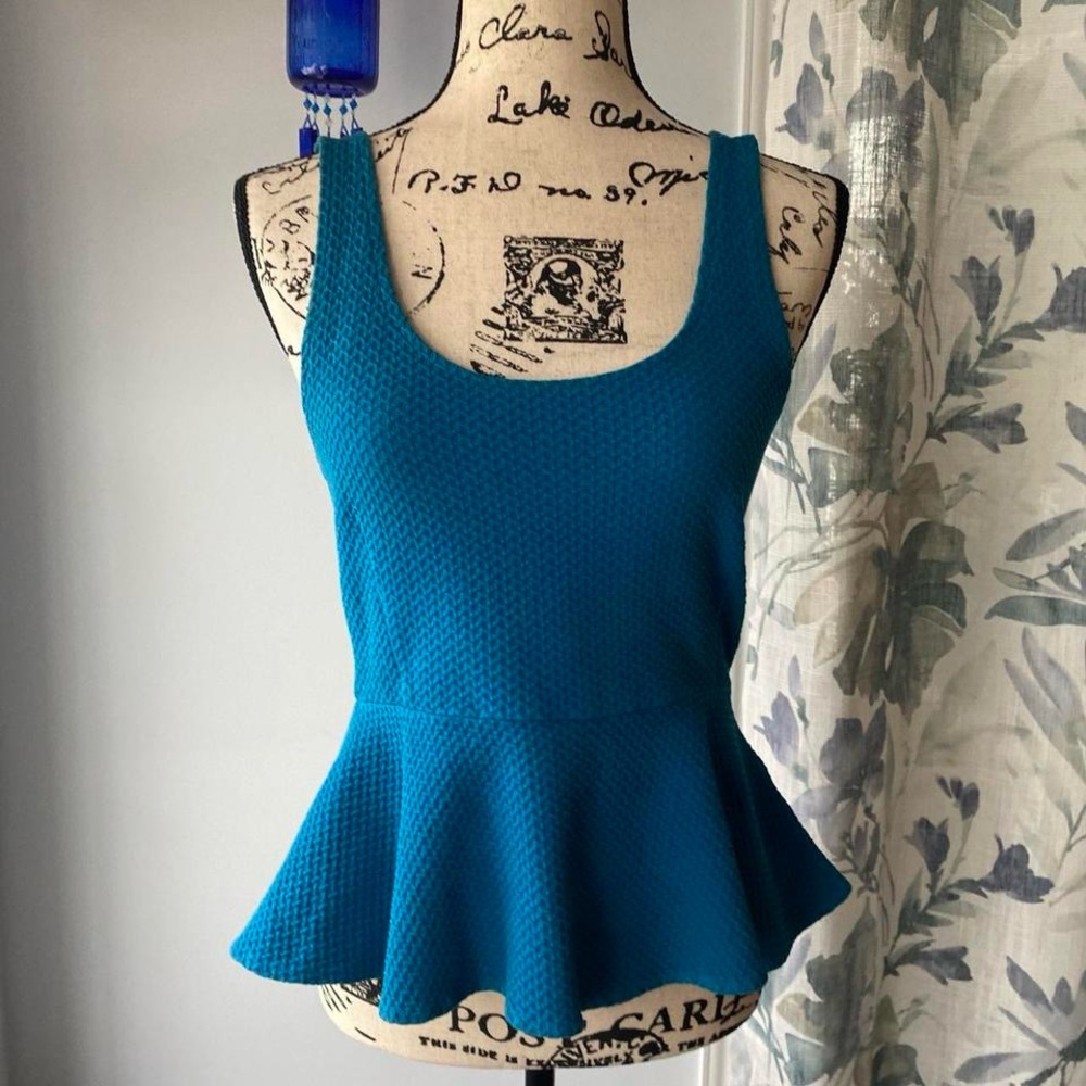 Ganni Teal Textured Peplum Coquette Top Small